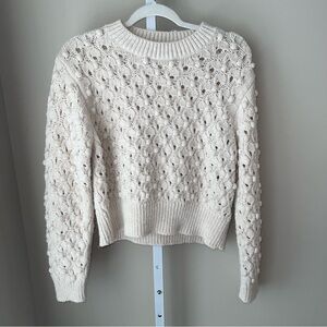 ZARA Bobble Knit Popcorn Sweater Ivory Cream Textured Pullover Size S Cozy
